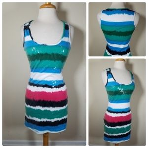 Carlalite Sequin Striped Sleeveless Mini Dress